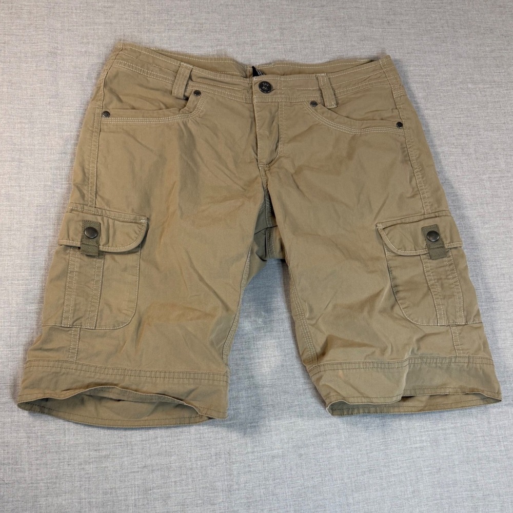 Kuhl Womens Khaki Tan Cargo Hiking Shorts Size 8 Cotton Blend Utility Outdoor